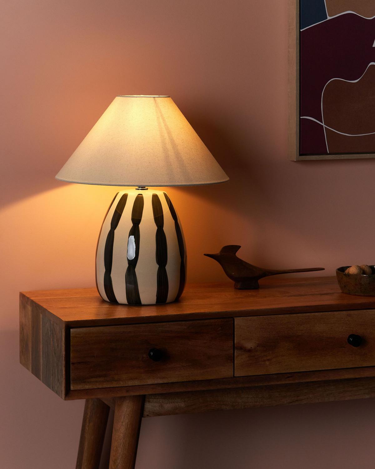 TISCHLAMPE Beige Luchetti - Beige/Schwarz, Keramik (35/35/43cm) - Beliani