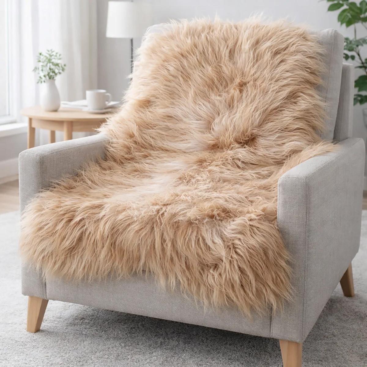 SCHAFFELL Langhaar skandinavisch weich chromfrei Cappuccino ca. 105 cm - Cappuccino, Fell (55/105cm) - Provellus