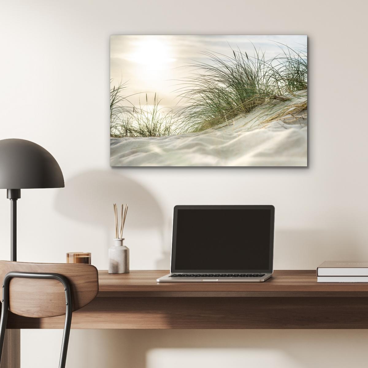 METALLBILD Dünen mit Strandhafer in der Sonne des Nationalparks Schleswig-Holsteinisches Wattenmeer Wandbild 60x40 cm - Creme, Metall (60/40cm) - MuchoWow