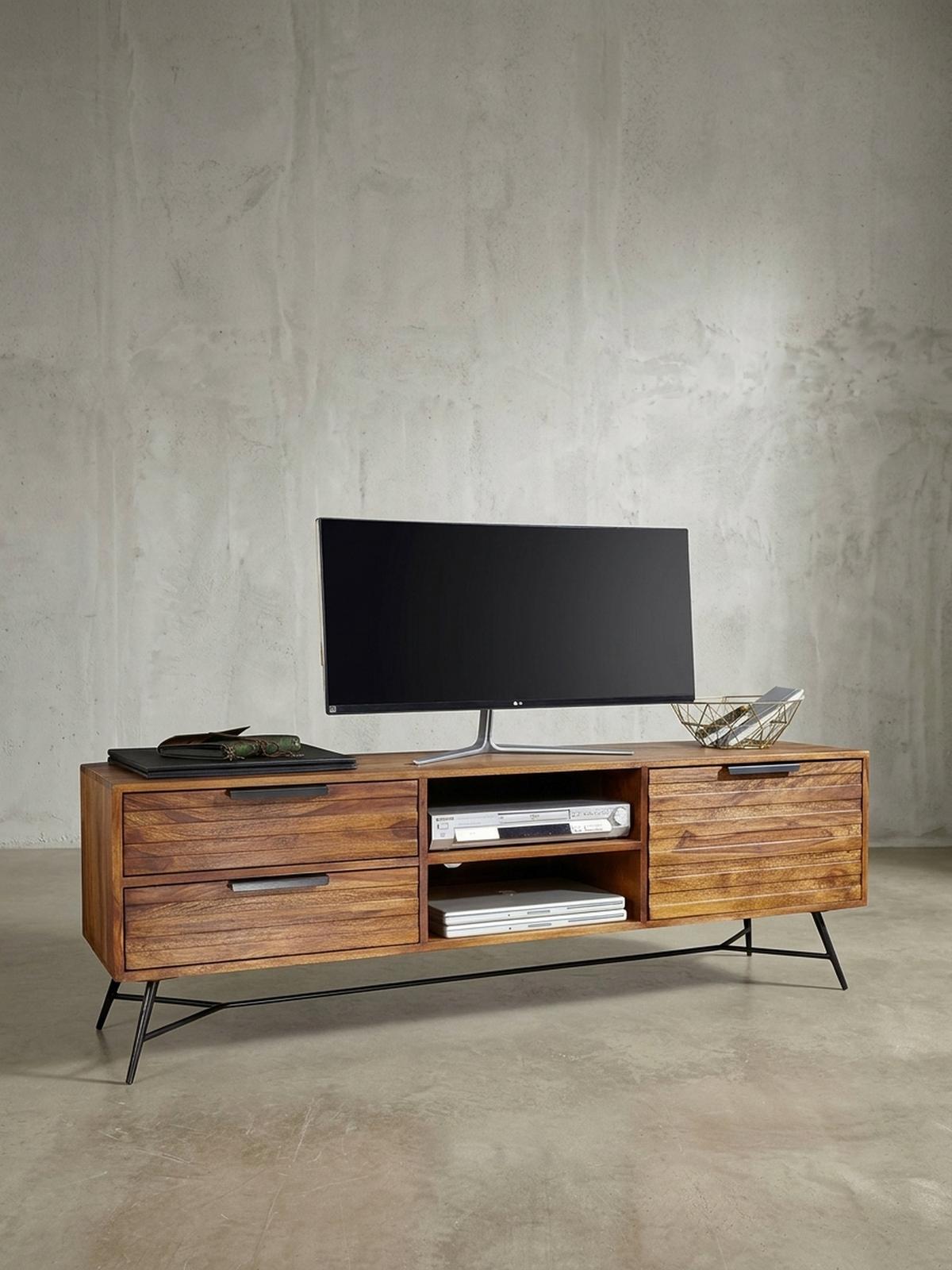 LOWBOARD Massivholz Industrial Stil 160x54x40 cm Modell NISHAN - Schwarz/Braun, Holz/Metall (160/54/40cm) - KADIMA DESIGN