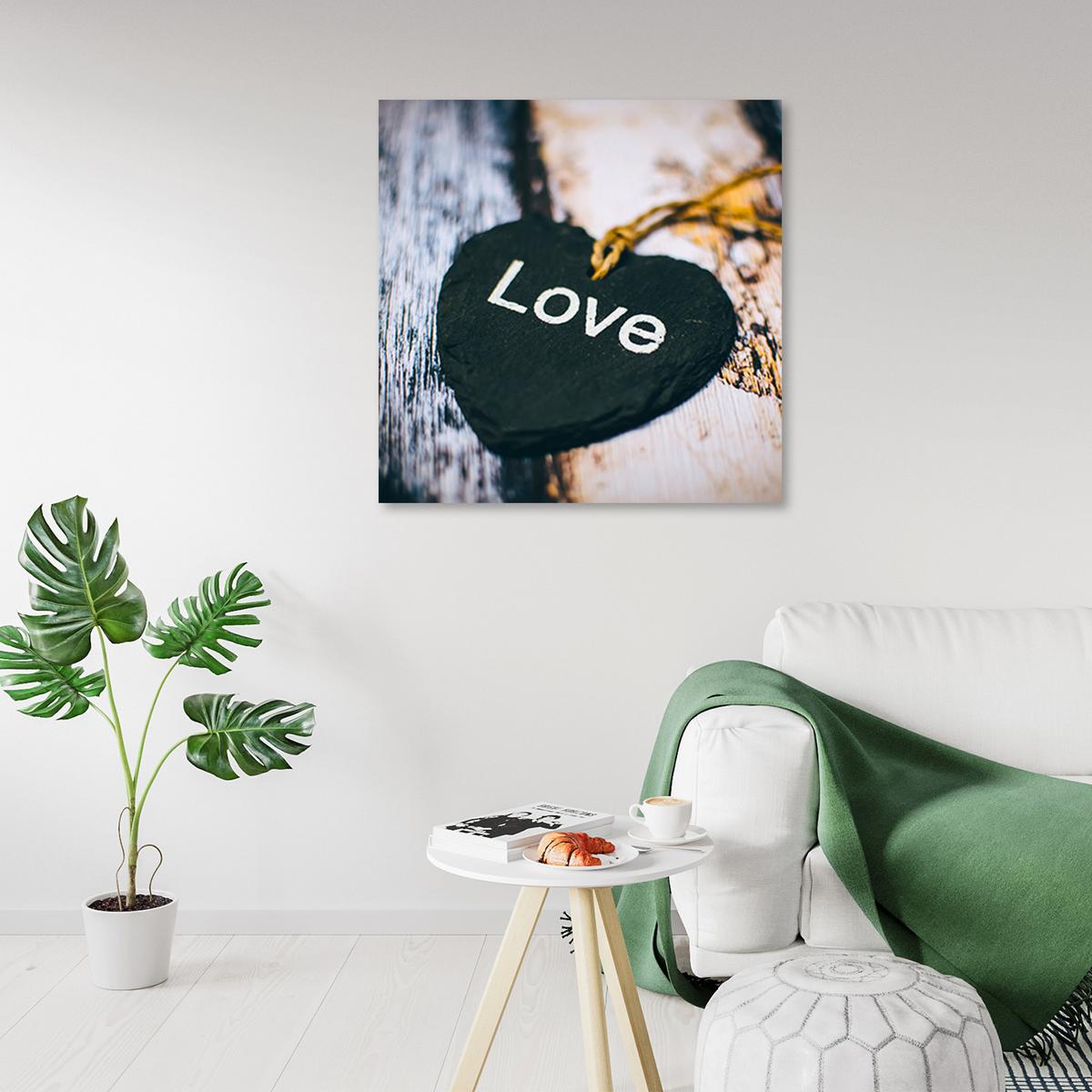 WANDBILD herzholz inschrift liebe - Schwarz, Textil (40/40cm) - Feeby