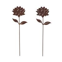 GARTENSTECKER Metall – 2er-Set Dahlien Gartendeko in Rostoptik - Rostfarben, Metall (37cm) - Homescapes