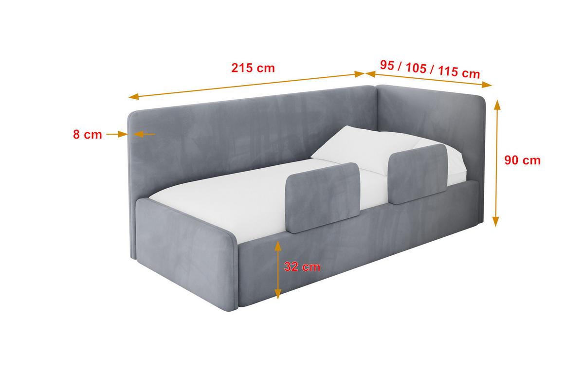 EINZELLBETT Jugendbett mit Bettkasten und Matratze H3/H4, Links - NORY 100x200 Grau - Grau, Holzwerkstoff/Textil (100/200cm) - ALTDECOR