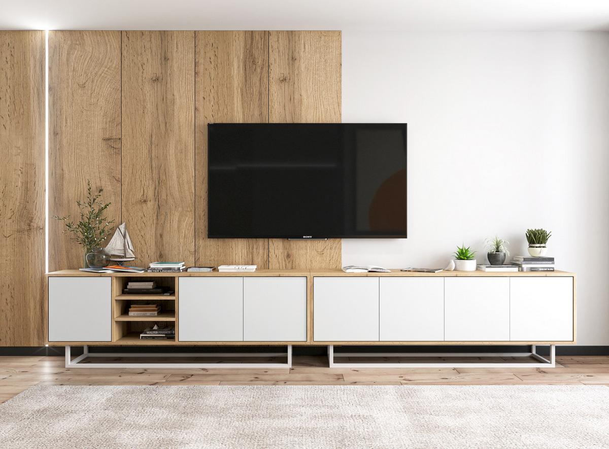 TV-SCHRANK 2-er Set Apollo Eiche wotan Weiß Matt 150 cm - Schwarz/Weiß, Holzwerkstoff/Metall (300/53/35cm) - Meble Lindner