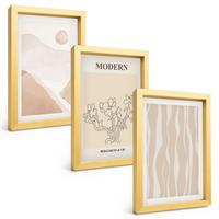 BILDER SET 3er Set - 20x30 cm Goldrahmen - Abstrakte Formen und Farben - Goldfarben, Kunststoff (20/30cm) - TULUP