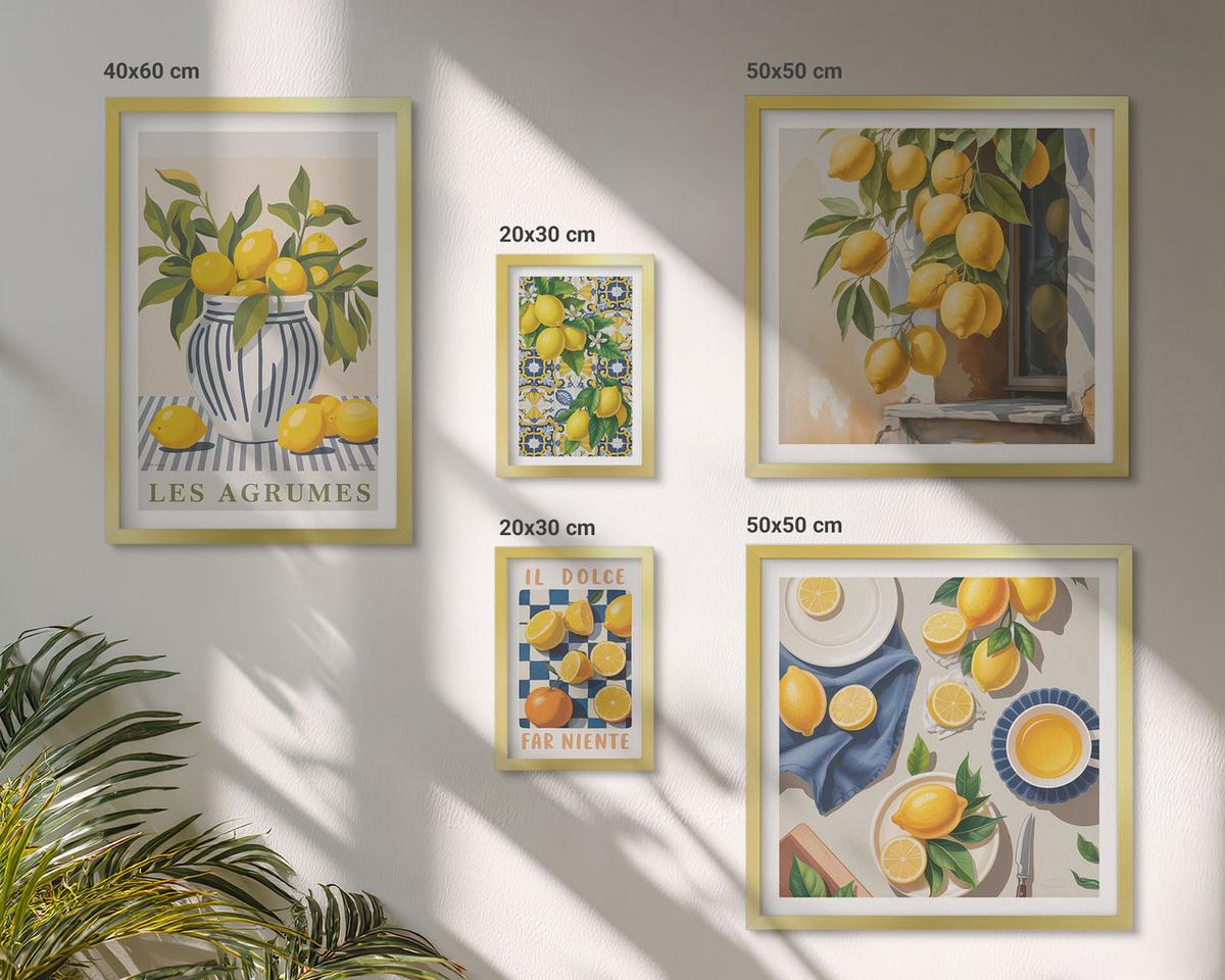 BILDER SET 5er Set - 50x50 cm & 20x30 cm & 40x60 cm Goldrahmen - Rustikale Cocktails mit Olivenblüten - Goldfarben, Kunststoff (40/60cm) - TULUP