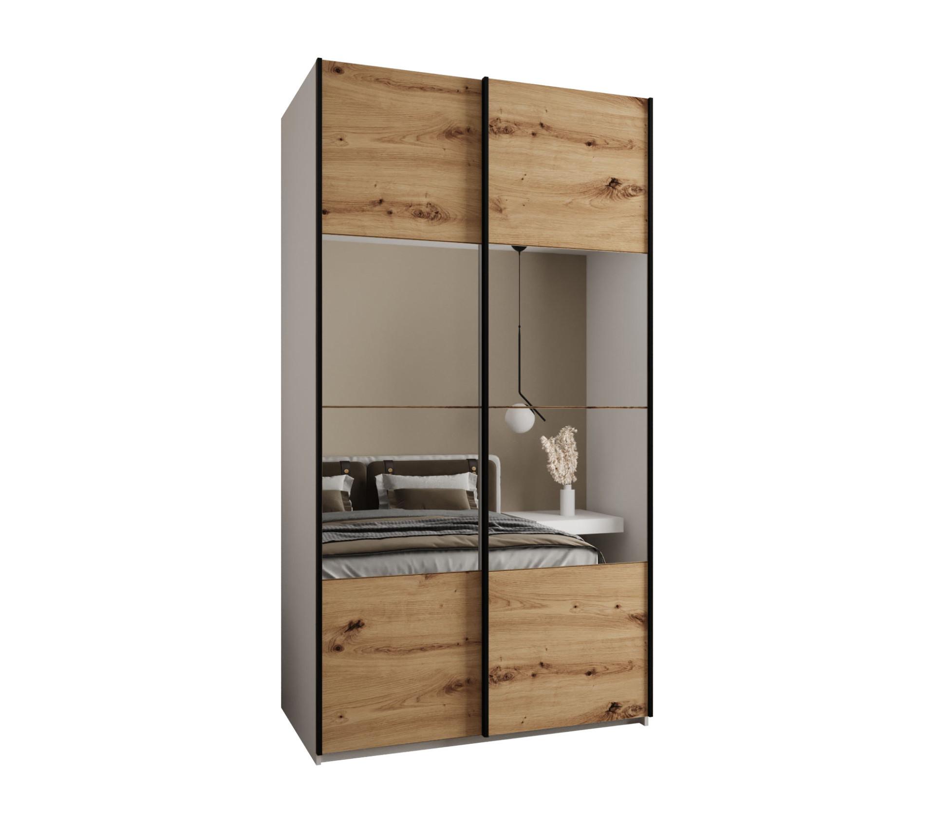 SCHWEBETÜRENSCHRANK 245,5/140/64 2-türig - Schwarz/Eiche Artisan, Holz/Metall (140/245/64cm) - Abiks Möbel