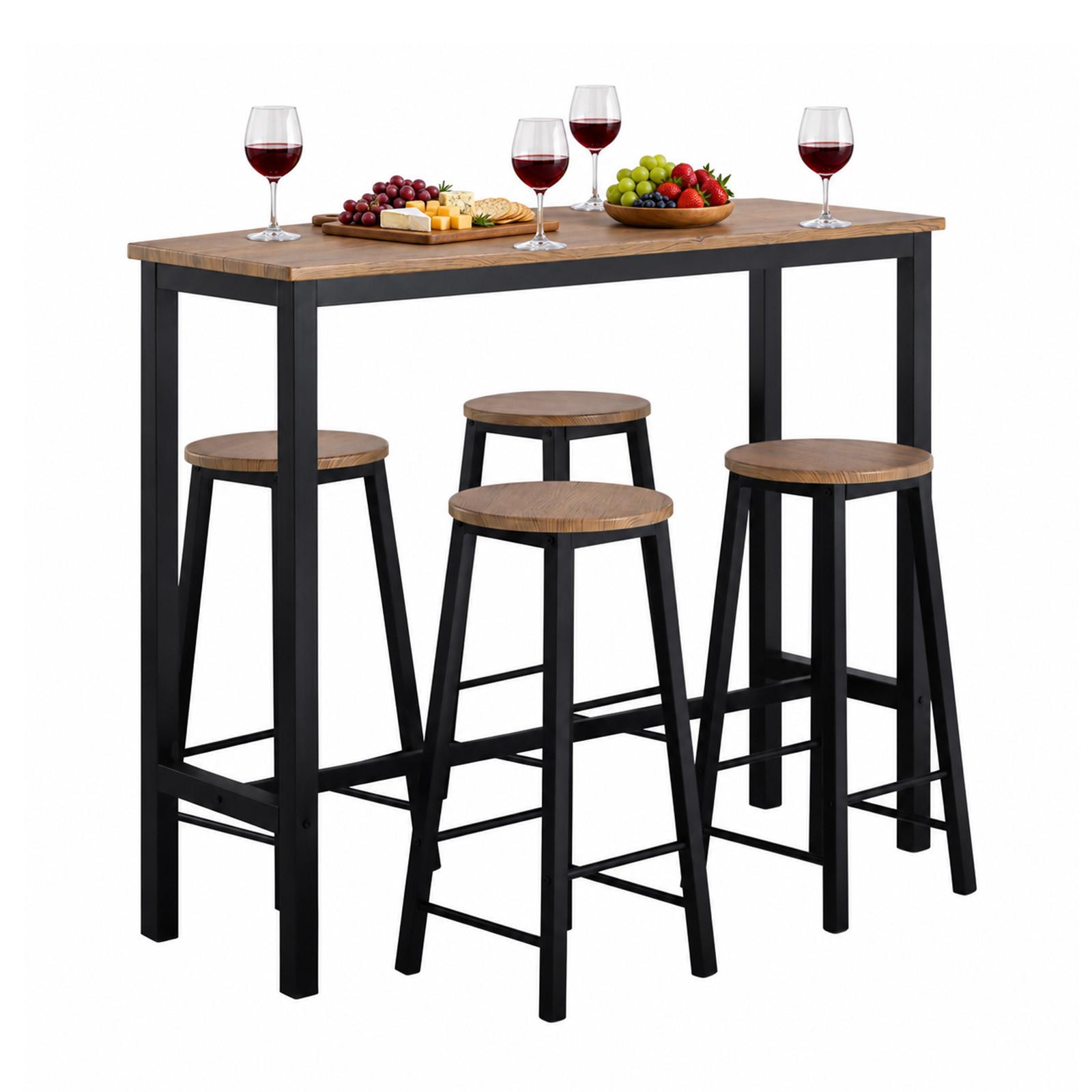 BARTISCH + 4 x BARHOCKER - Schwarz, Holzwerkstoff (120/100/40cm) - SoBuy