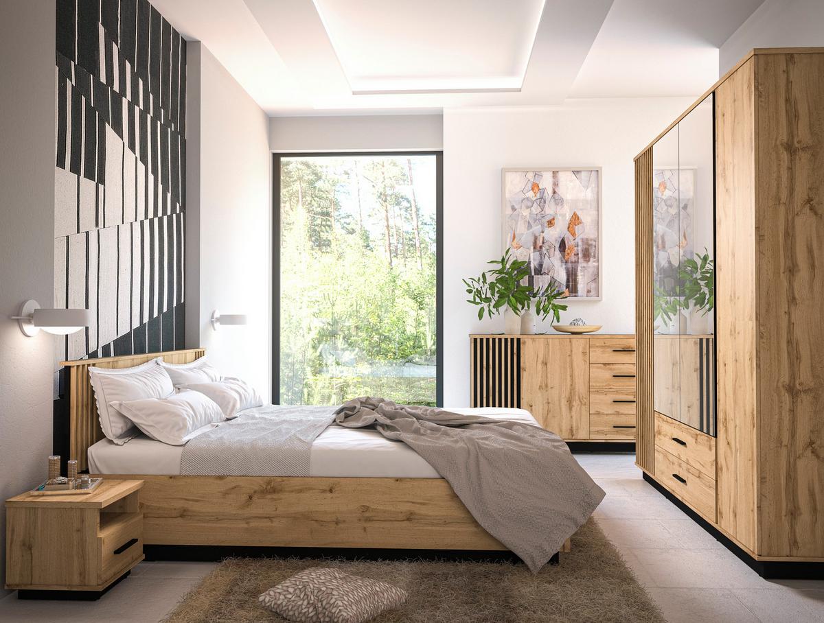 SCHREIBTISCH Lamelo mit 3 Türen und Lamellen, 135 cm, Eiche Wotan - Eiche Wotan, Holzwerkstoff (56/135/75cm) - Beautysofa