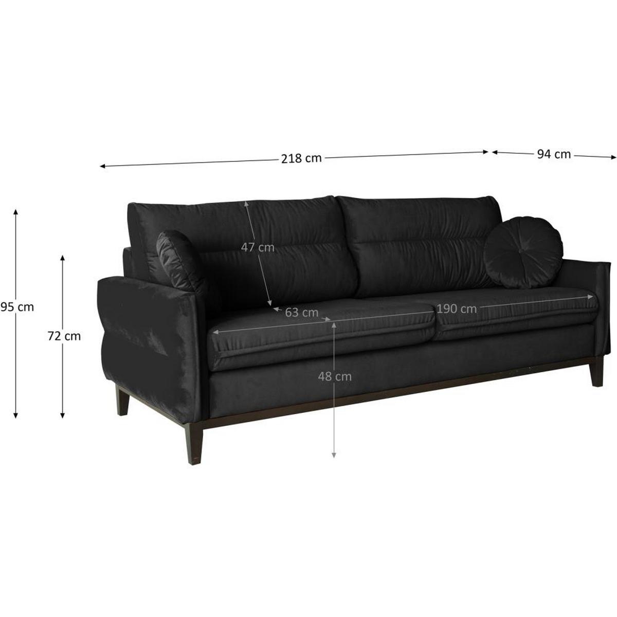 SOFA 2-SITZER Belweder Velours schwarz - Wengefarben/Schwarz, Holz/Textil (218/95/94cm) - Beautysofa