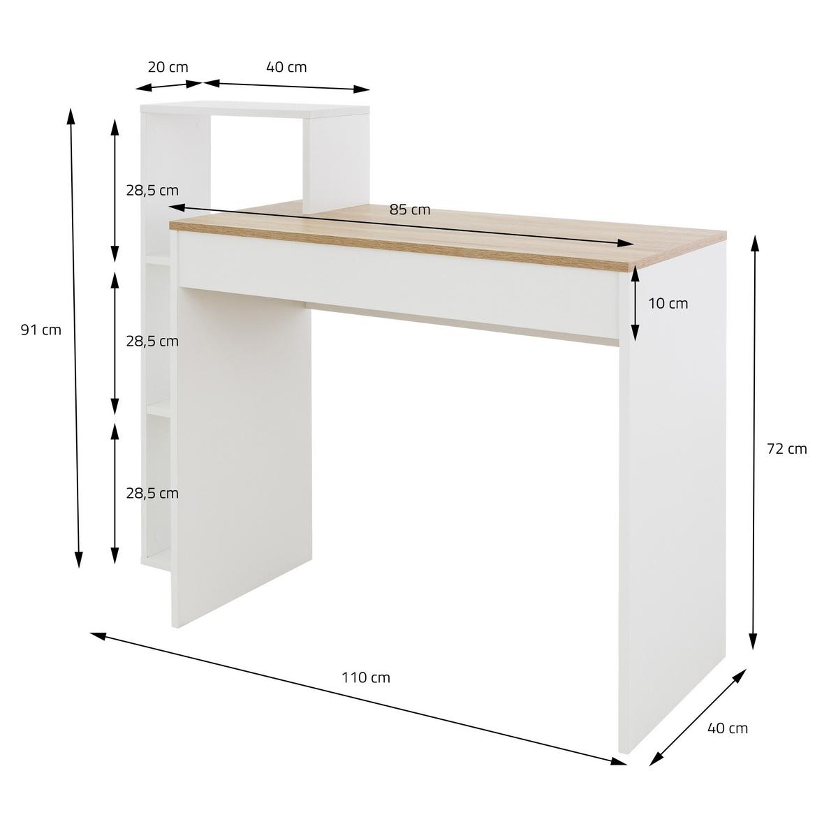 SCHREIBTISCH mit Regal 110x72x40 cm Weiß/Sonoma-Eiche - Braun, Holzwerkstoff (110/40/91cm) - ML-DESIGN