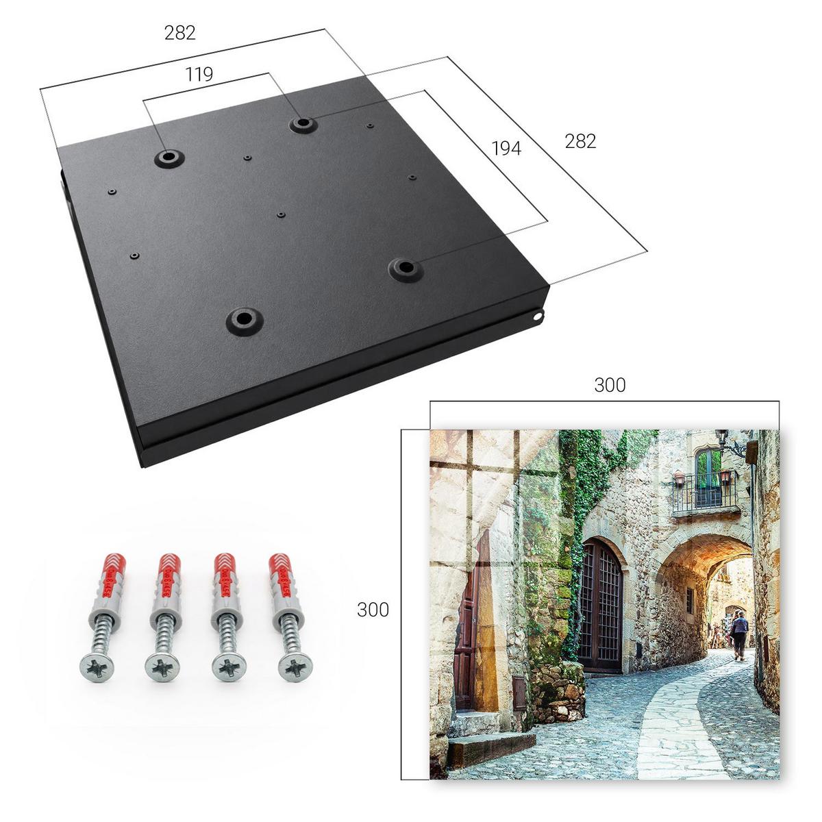 SCHLÜSSELBOX Schwarz 30x30 cm- Türöffnung nach rechts - Historische Straße - Grau, Metall (30/30/5cm) - TULUP
