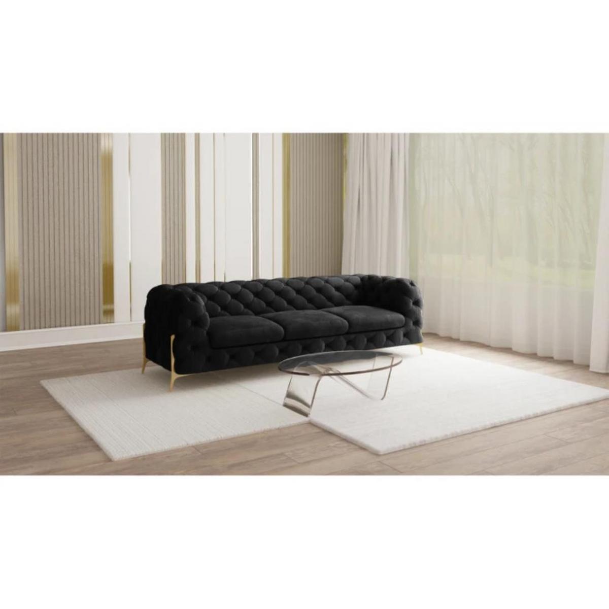 CHESTERFIELD-SOFA 3-Sitzer Lexi Schwarz Samt - Goldfarben/Schwarz, Holz/Textil (243/75/100cm) - S-Style Möbel