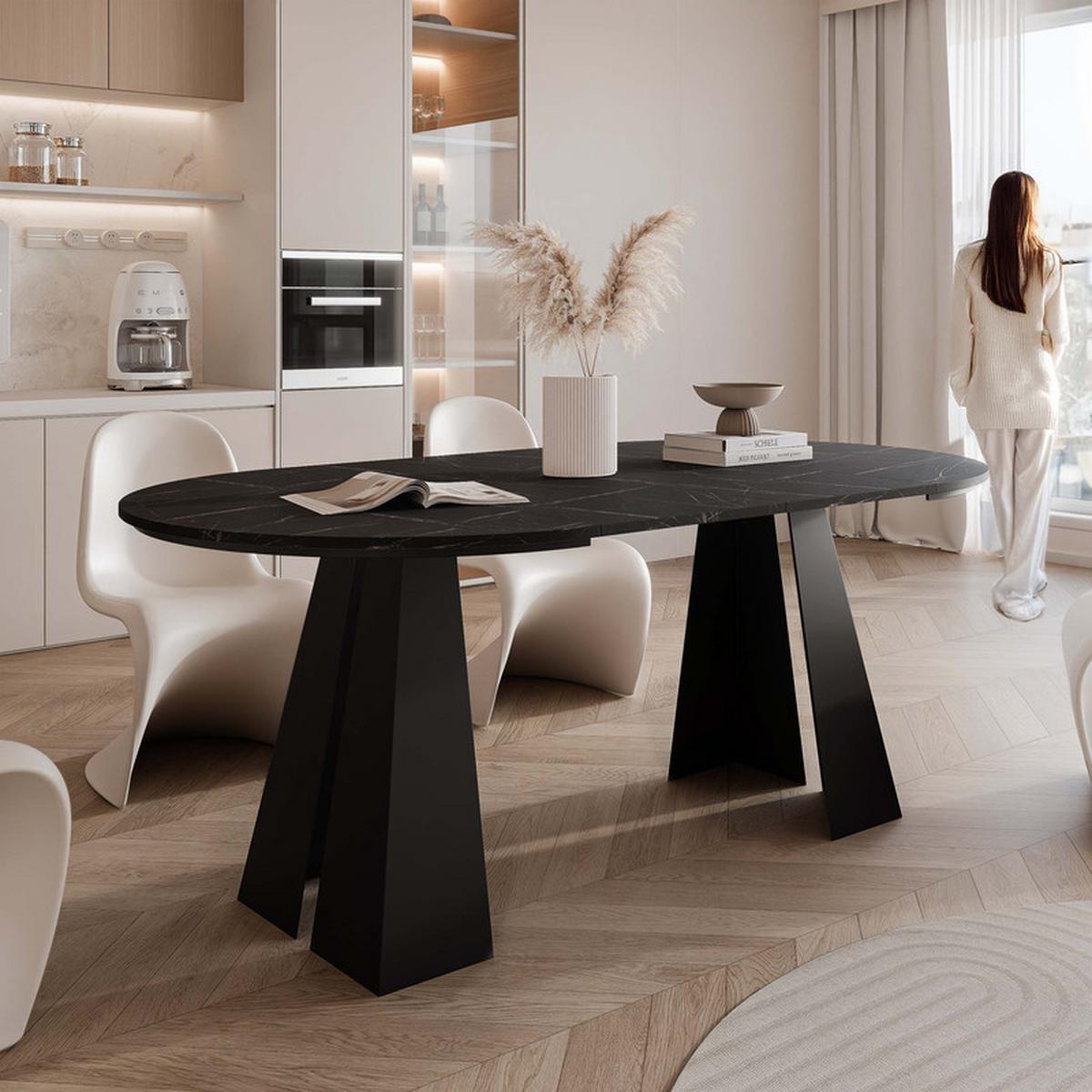 AUSZIEHTISCH FORTE 120/76 cm, Schwarz / Grigia Pietra (Steingrau) - Schwarz/Grau, Holzwerkstoff/Metall (120/120/76cm) - Idohome