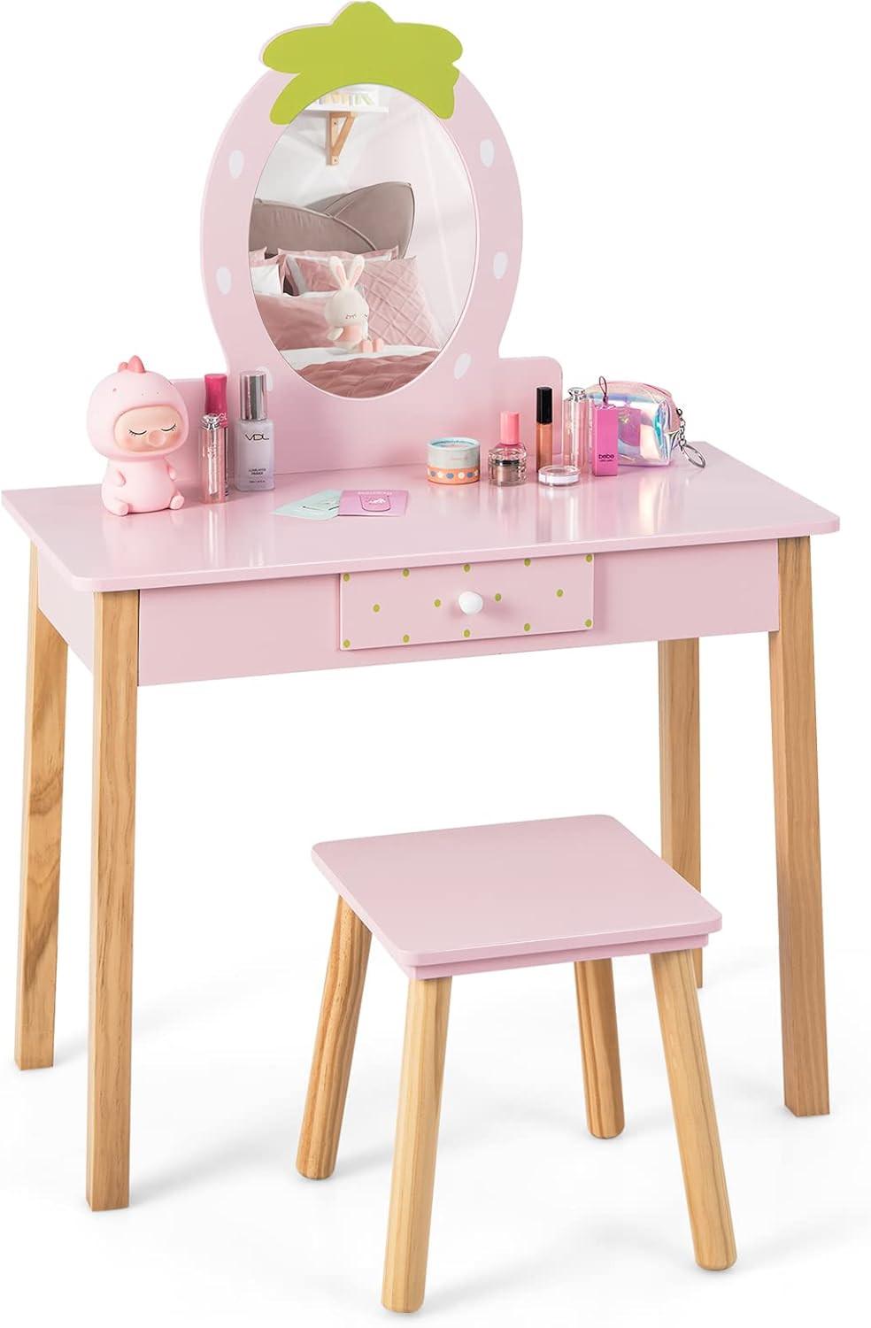 SCHMINKTISCH Set für Kinder Pink - Pink, Holz (70/100/34cm) - COSTWAY