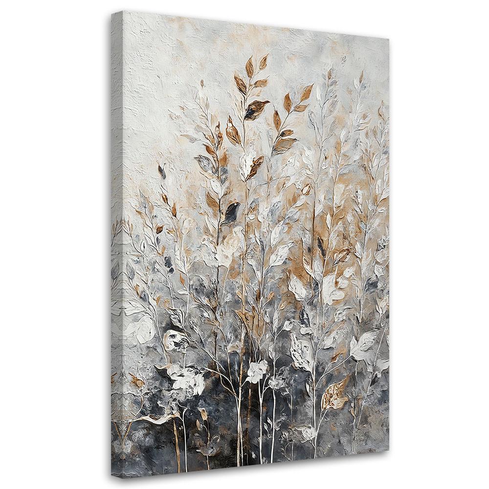 WANDBILD pflanzen abstrakte botanik golden - Silberfarben, Textil (40/60cm) - Feeby