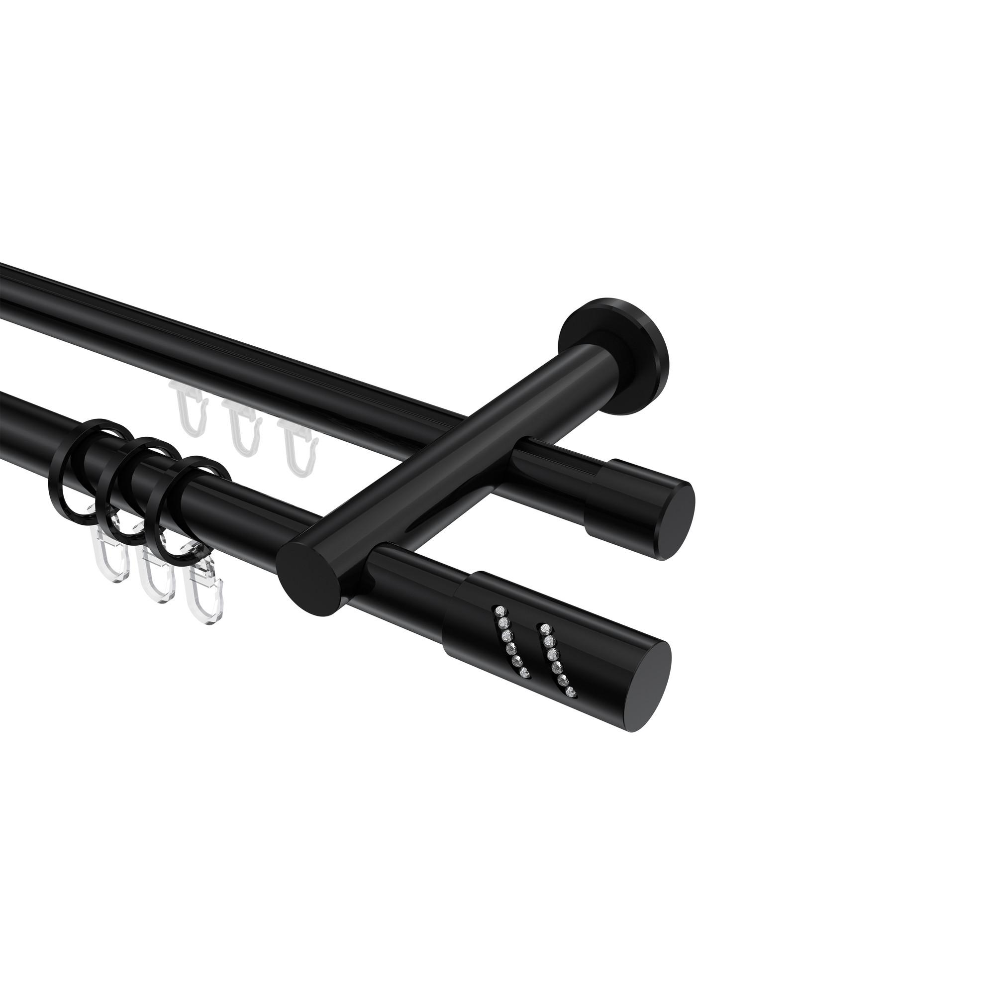 GARDINENSTANGE RUNDROHR-INNENLAUF Platon Zoena 280 cm (geteilt in 2 x 140 cm), 2-läufig, 20 mm Ø Schwarz - Schwarz, Metall (280cm) - INTERDECO
