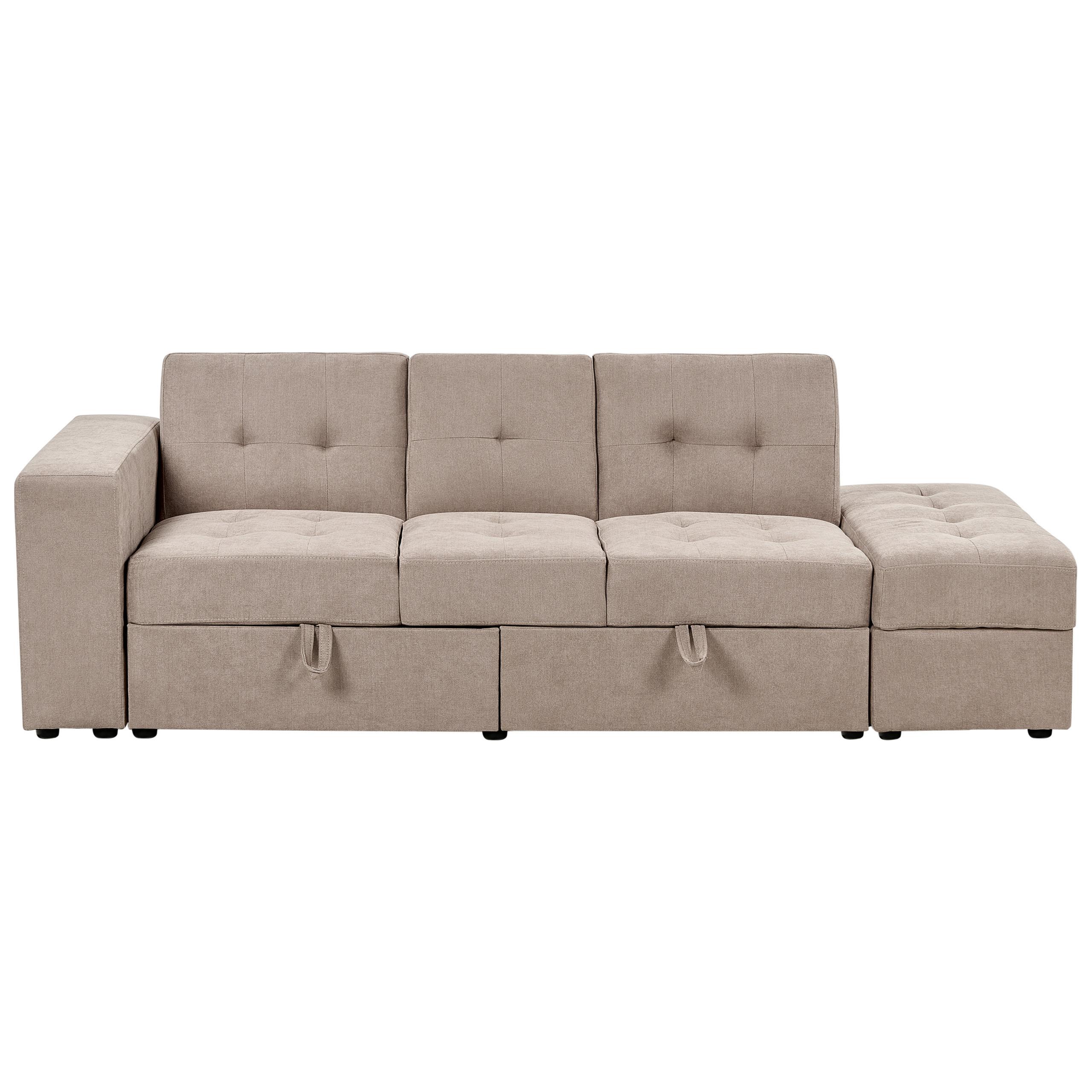 SCHLAFSOFA 3-Sitzer Stoff Hellbraun mit Stauraum Falster - Hellbraun, Textil (210/75/94cm) - Beliani