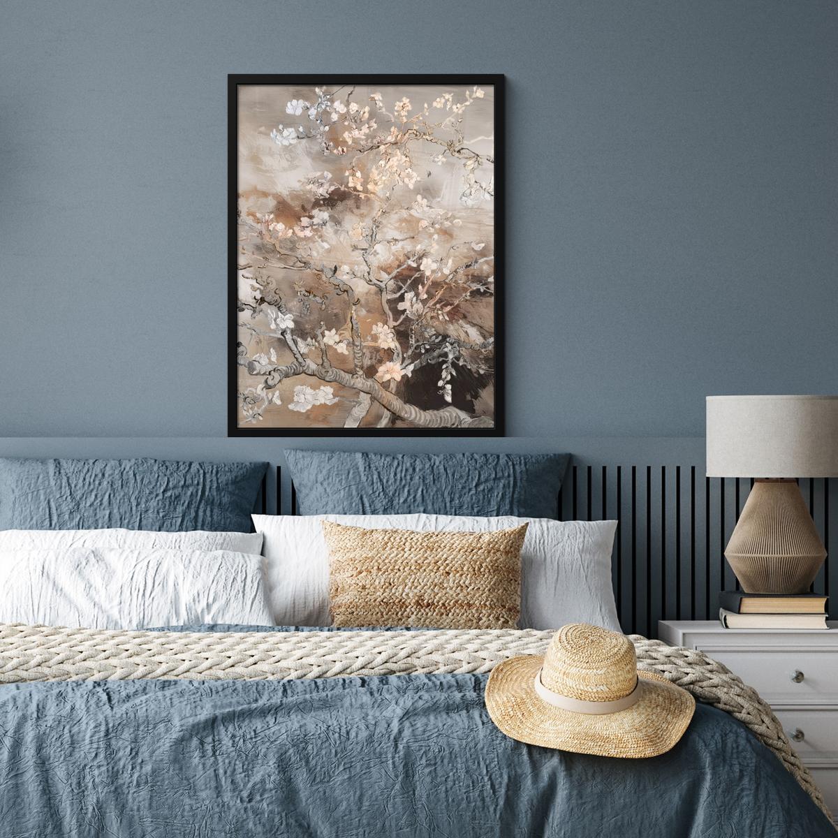 POSTER MIT RAHMENGERAHMTES BILD Mandelblüte - Kunst - Van Gogh - Beige - Abstrakt Posterleiste 60x80 cm - Braun, Papier (60/80cm) - MuchoWow