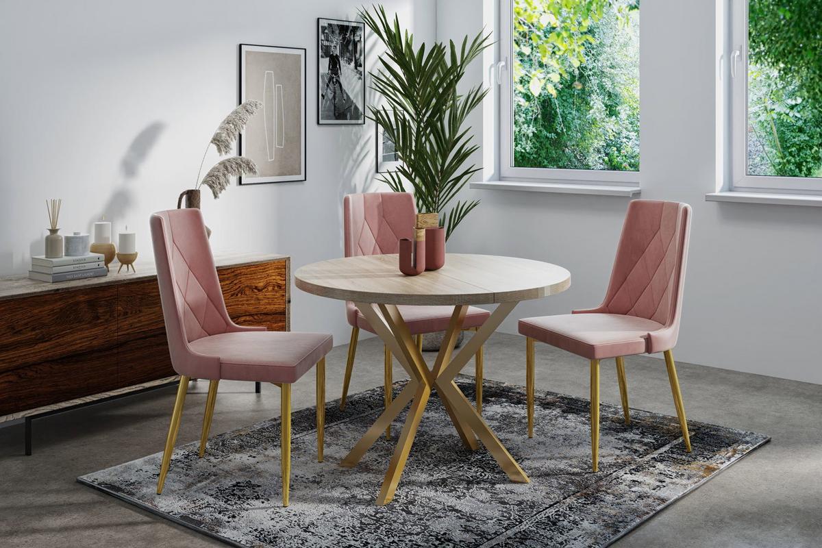 ESSTISCH Flora runder ausziehbarer, Sonoma Eiche 100-180/100/76 cm - Goldfarben/Sonoma Eiche, Holzwerkstoff/Metall (100/180/76cm) - WFL GROUP