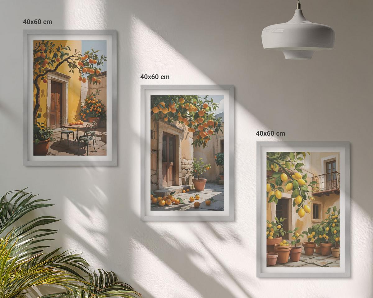 BILDER SET 3er Set - 40x60 cm Silberner Rahmen - Zitrusfrüchte, Hofpflanzen - Silberfarben, Kunststoff (40/60cm) - TULUP