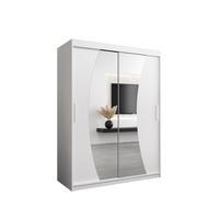 SCHWEBETÜRENSCHRANK 200/150/62 2-türig - Silberfarben/Weiß, Holz/Kunststoff (150/200/62cm) - MÖBEL KRYSPOL