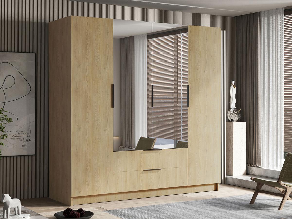 KLEIDERSCHRANK Sofia II - Eichefarben/Schwarz, Holzwerkstoff/Kunststoff (200/216/60cm) - MIRJAN24