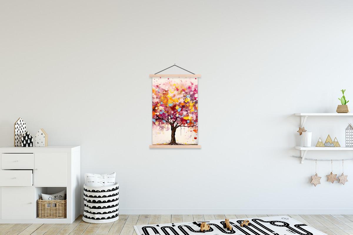 POSTER MIT MAGNETLEISTEN Aquarell - Baum - Kunst - Abstrakt Wandbild Schlafzimmer 60x90 cm - Multicolor, Textil (60/90/0.15cm) - MuchoWow