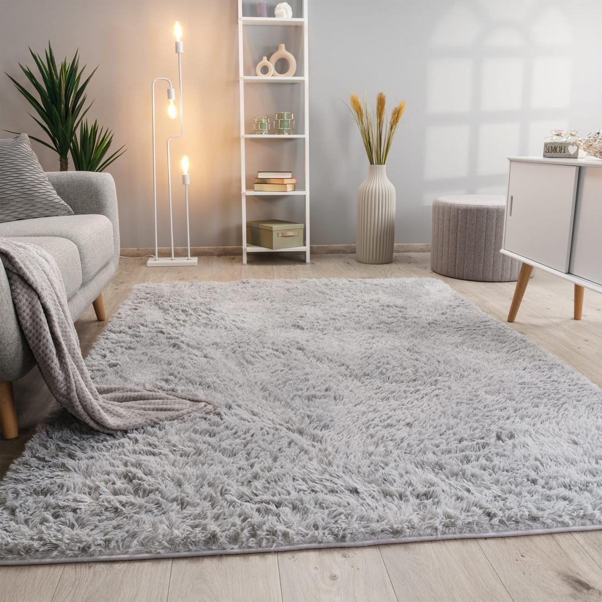 HOCHFLORTEPPICH, einfarbig, aus Polyester, Hellgrau, 160 x 220 cm - Grau, Textil (220/160cm) - KADIMA DESIGN