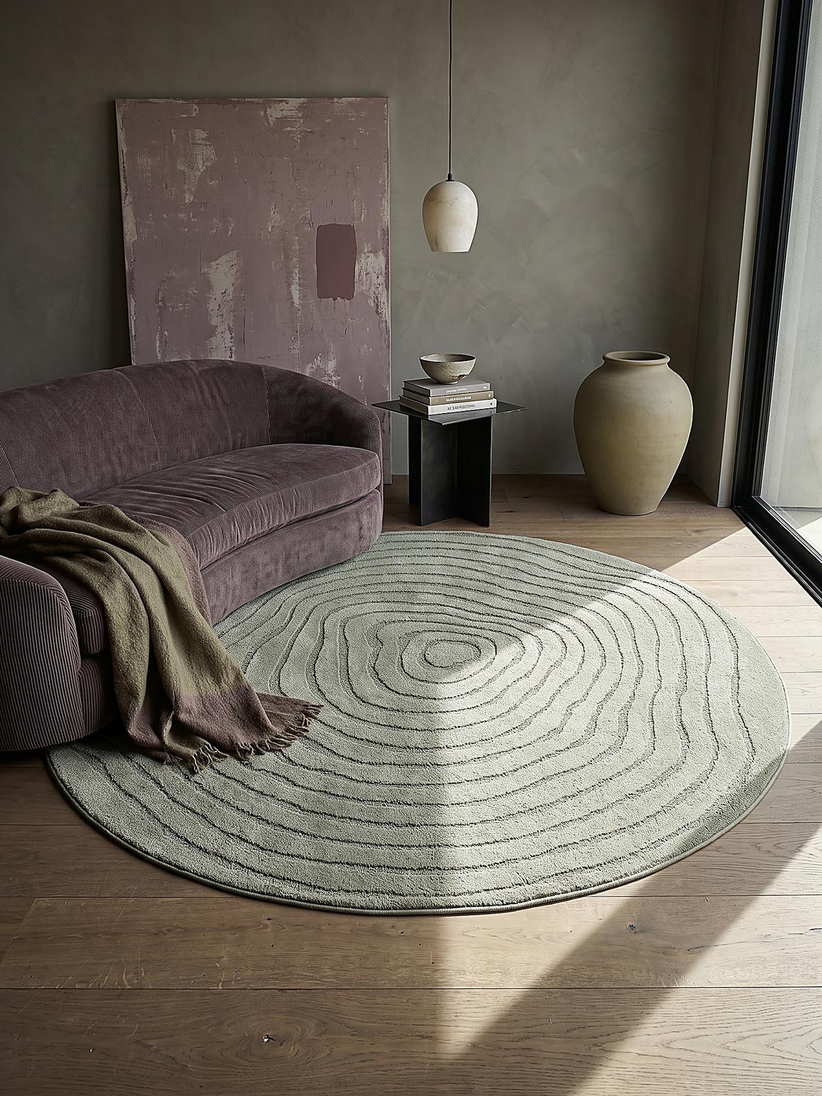 TEPPICH Kurzflor CETINA Gestreift Polypropylen-Polyester Grün 120 x 120 cm - Grün, Textil (120/120cm) - KADIMA DESIGN