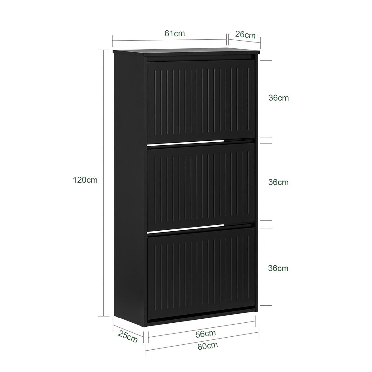 SCHUHSCHRANK mit 3 Klappen Schwarz - Schwarz, Holzwerkstoff (61/120/26cm) - SoBuy