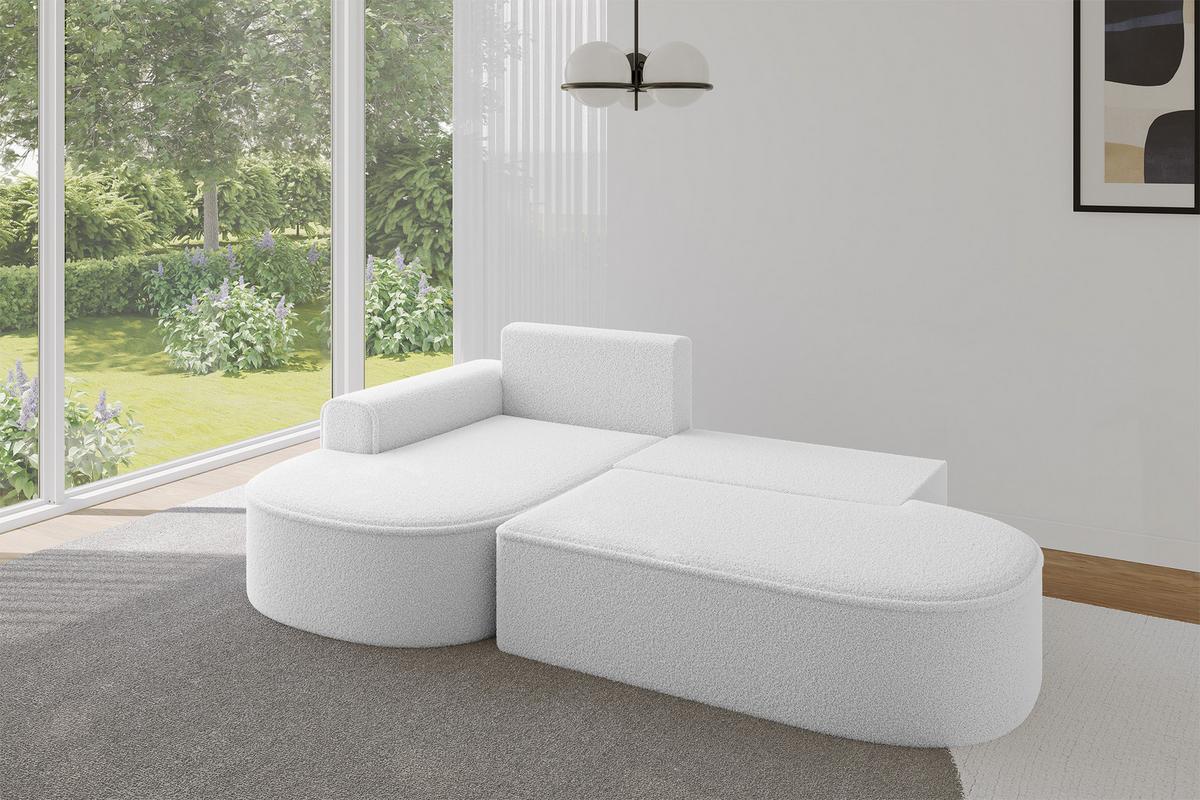 ECKSOFA mit Schlaffunktion und Bettkasten Ottomane Links MARI-L1-S - 283x167x73 cm Weiß Bouclé - Schwarz/Weiß, Holzwerkstoff/Kunststoff (283/167cm) - ALTDECOR