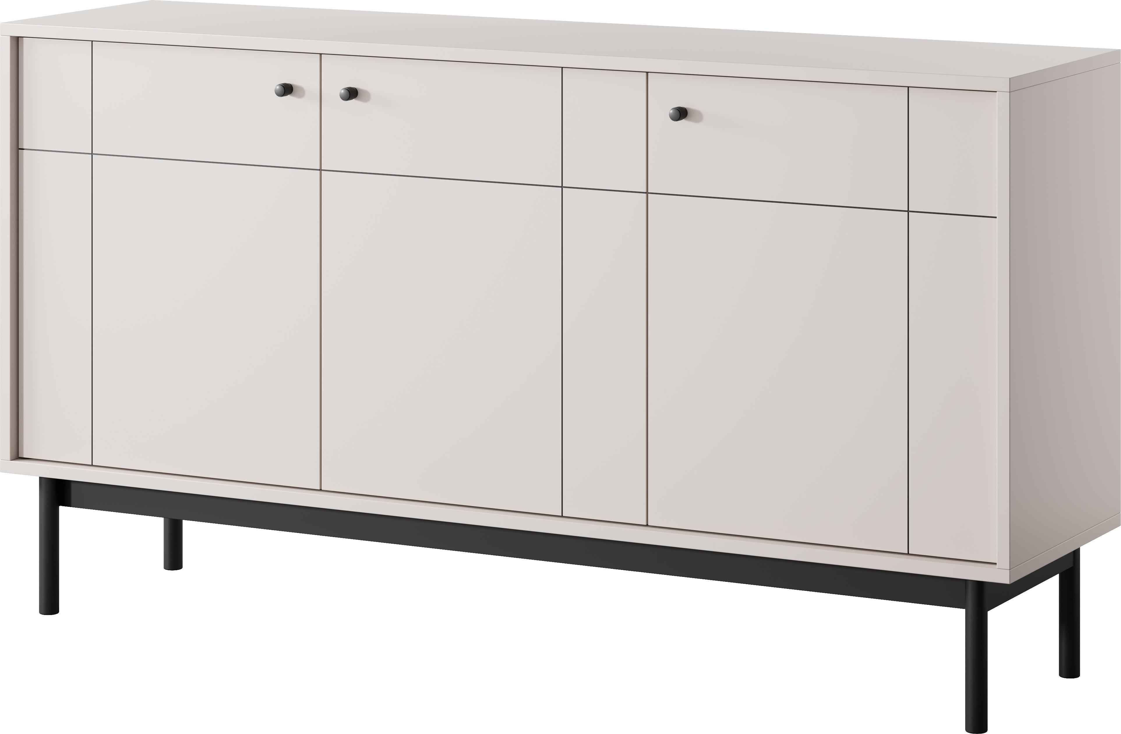 SIDEBOARD Cypressa 3T Beige 154/83/39 cm – mit Beinen auf Gestell - Beige/Schwarz, Holzwerkstoff (154/83/39cm) - AX Living