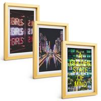 BILDER SET 3er Set - 20x30 cm Goldrahmen - Neonlichter am Fluss bei Nacht - Goldfarben, Kunststoff (20/30cm) - TULUP