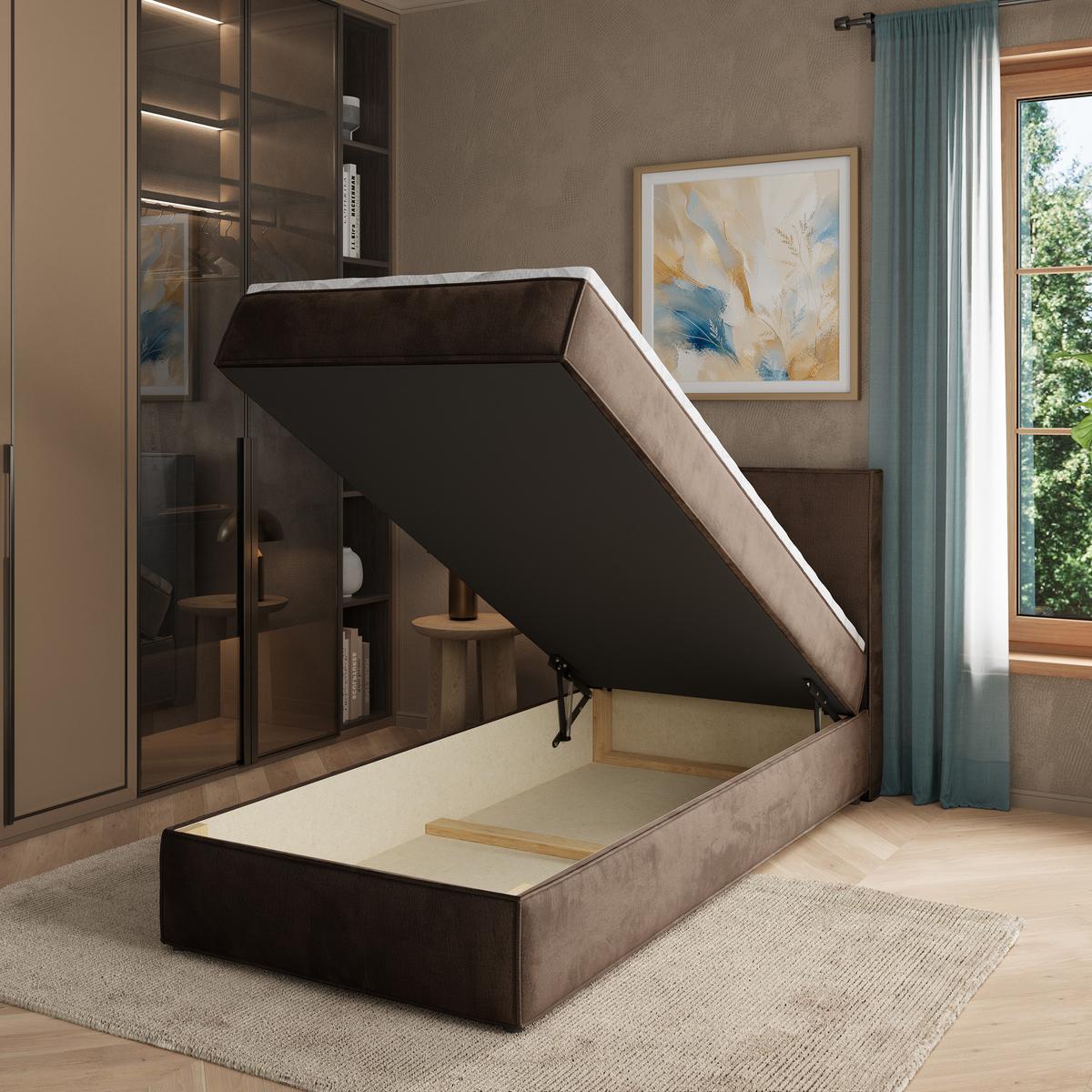BOXBETT PELLIO 100x200 cm mit Matratze und Topper - Braun - Braun, Holz (100/200cm) - MASSENO