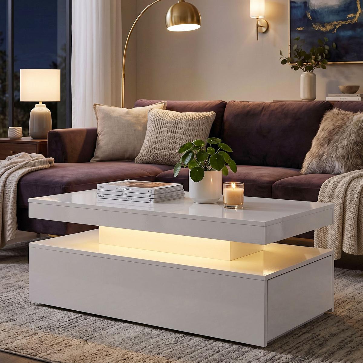COUCHTISCH Spanplatte Hochglanzweiß - Weiß Hochglanz, Holzwerkstoff (100/50/40cm) - HOMCOM