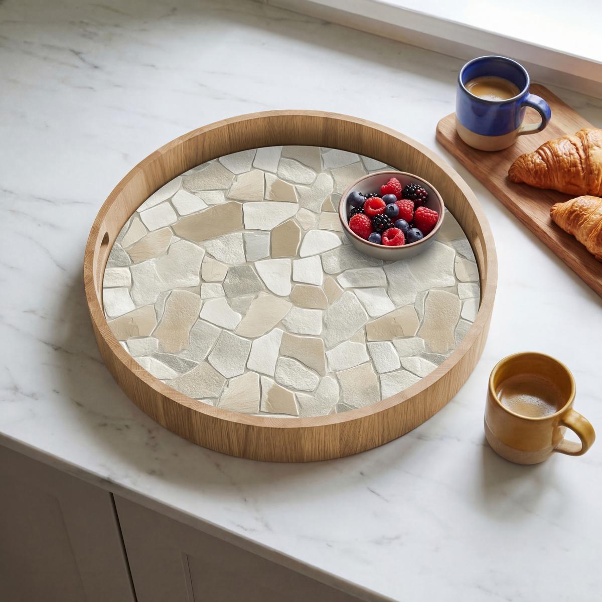 TABLETT Mosaik - Steine - Beige 40x40 cm - Beige, Holz (40/5/5cm) - OnlyWow