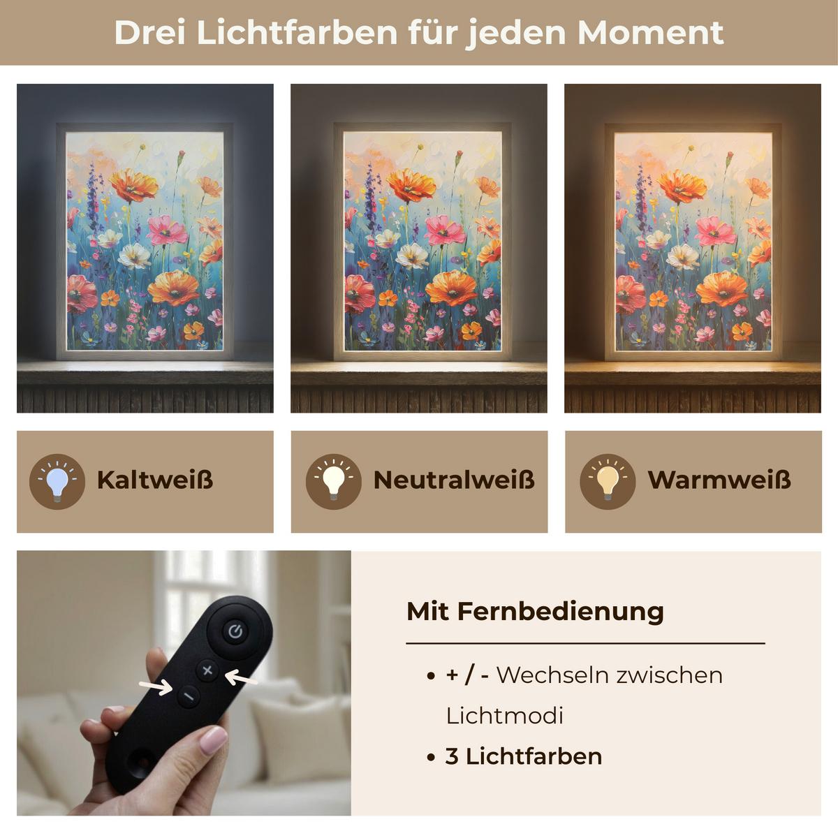 WANDLEUCHTE MIT AKKU Blumen - Natur - Aquarell - Kunst 30x40 cm - Multicolor, Holzwerkstoff (30/40/8cm) - OnlyWow