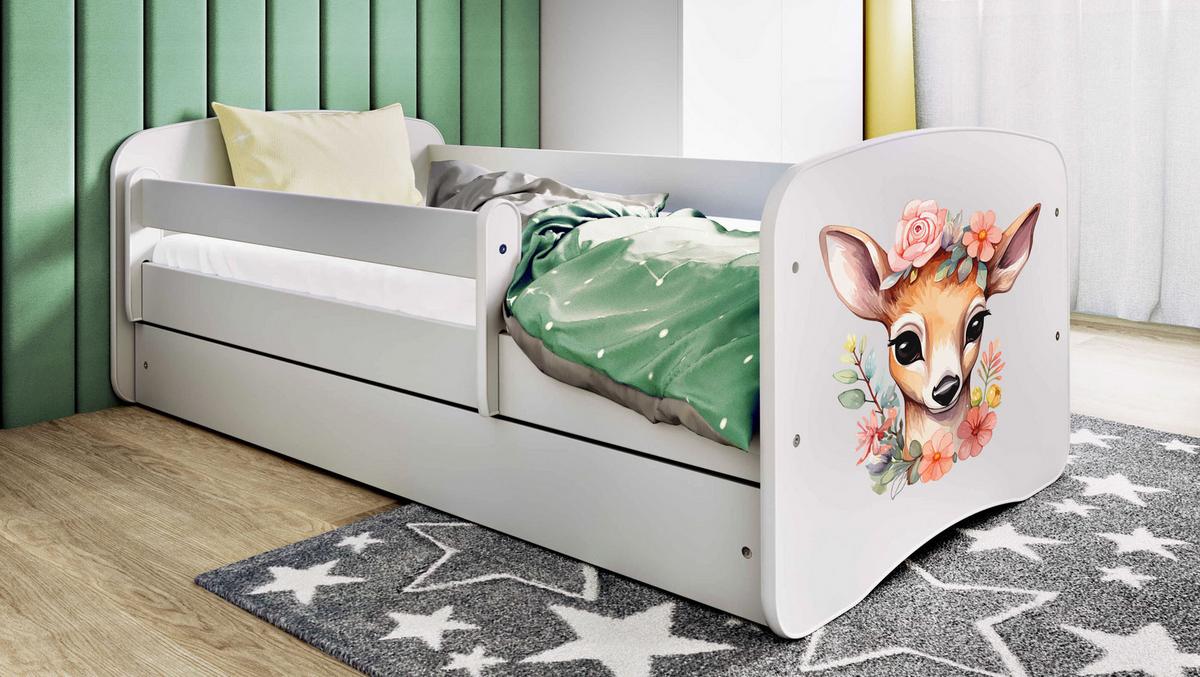 KINDERBETT Emily mit Schublade und Matratze, Weiß 70x140 cm - Dunkelorange, Holzwerkstoff (140/70cm) - WFL GROUP