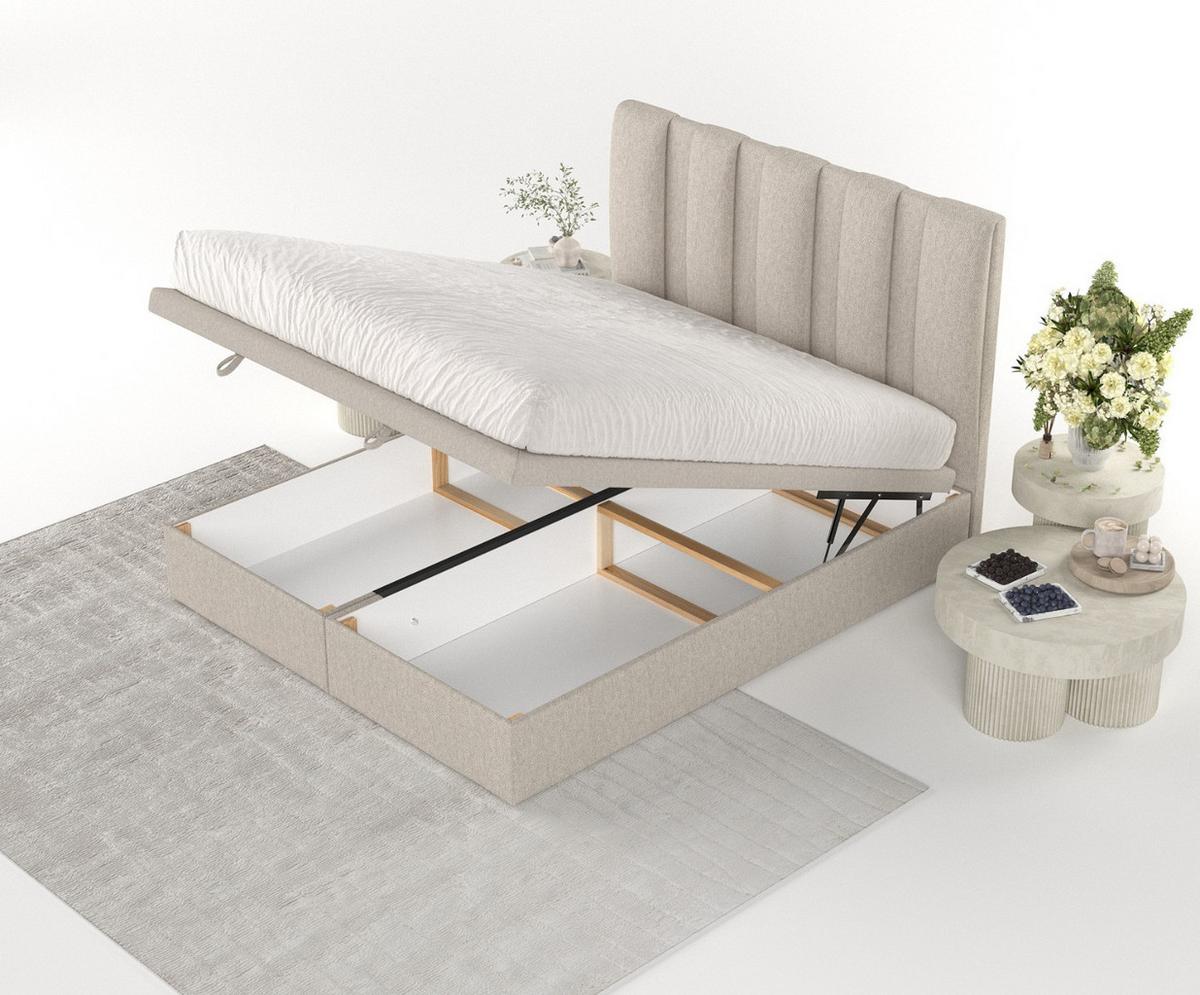 POLSTERBETT Orta mit Stauraum 160/200 cm Hellbeige im Megan Stoff - Sandfarben/Schwarz, Holz/Holzwerkstoff (160/200cm) - AltaBeds