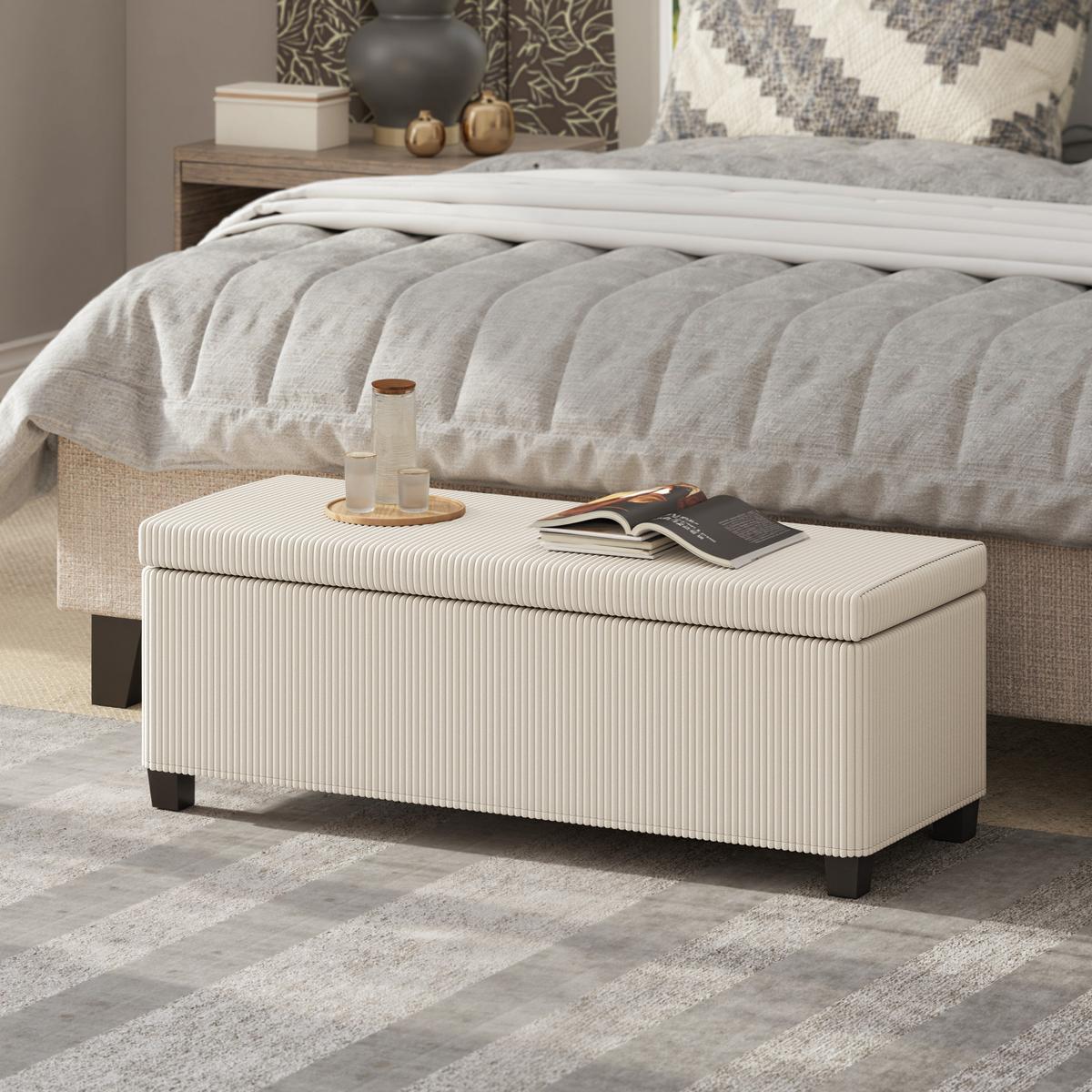 TRUHENBANK mit Cord-Optik, Stahlbeine, Beige - Beige, Metall (42/40/112cm) - HOMCOM