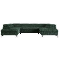 WOHNLANDSCHAFT PEDRO U Cord Grün - Schwarz/Grün, Textil/Metall (346/76/208cm) - MKS