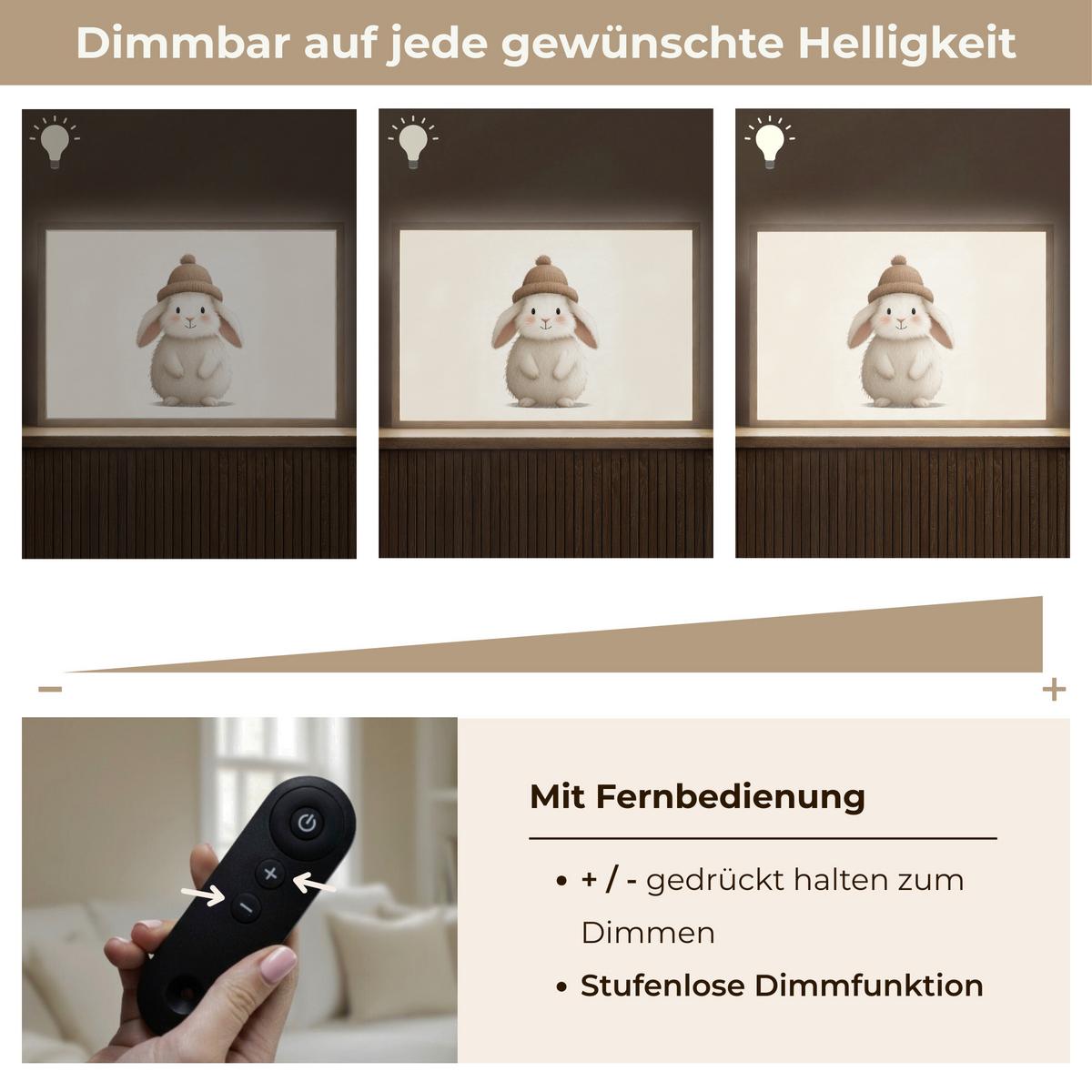 NACHTTISCHLAMPE MIT AKKU Kaninchen - Hut - Ohren - Beige 60x40 cm - Creme, Holzwerkstoff (8/60/40cm) - OnlyWow