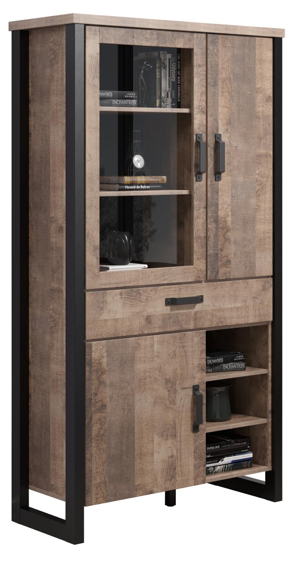 VITRINE Eiche Tabak, schwarz 106 x 195 cm, Vitrinenschrank für Wohn- und Esszimmer - Eichefarben/Schwarz, Glas/Holzwerkstoff (45/195/106cm) - Top.Furn