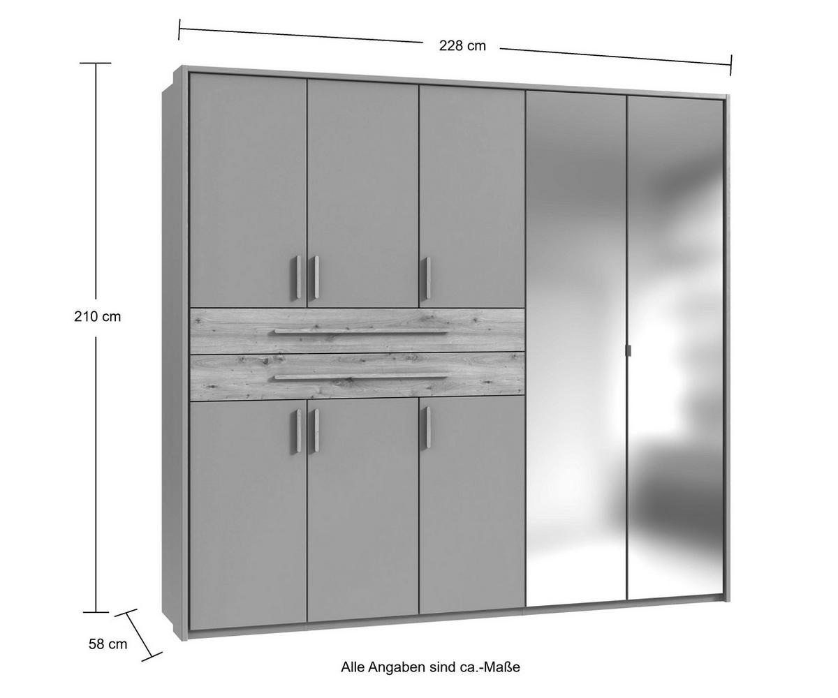 DREHTÜRENSCHRANK B228/H210/T58 cm Grafit, Kleiderschrank mit Passepartout, 2 Spiegeltüren, 2 große Schubkästen & Griffe in Eiche Artisan Dekor / 22640 - Graphitfarben/Eiche Artisan, Holzwerkstoff/Kunststoff (228/210/58cm) - luma-home