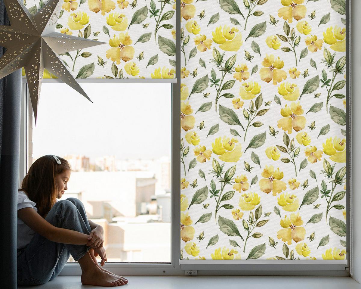 INNENROLLO - Fensterrollo - Rollo - 140x140 cm - Gelbe Blüten - Gelb, Kunststoff (140/140/0.5cm) - TULUP
