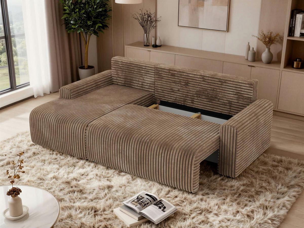 ECKSOFA NESSARO L Braun Cord - Links Seite - Schwarz/Braun, Kunststoff/Textil (244/151cm) - MKS