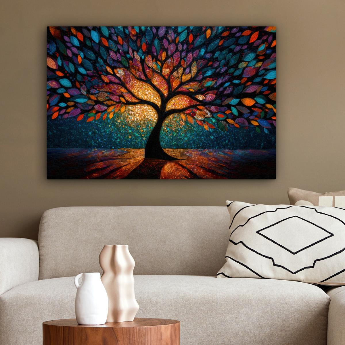 LEINWANDBILD Mosaik - Bunt - Baum - Äste Gemälde 60x40 cm - Multicolor, Textil (60/40cm) - MuchoWow