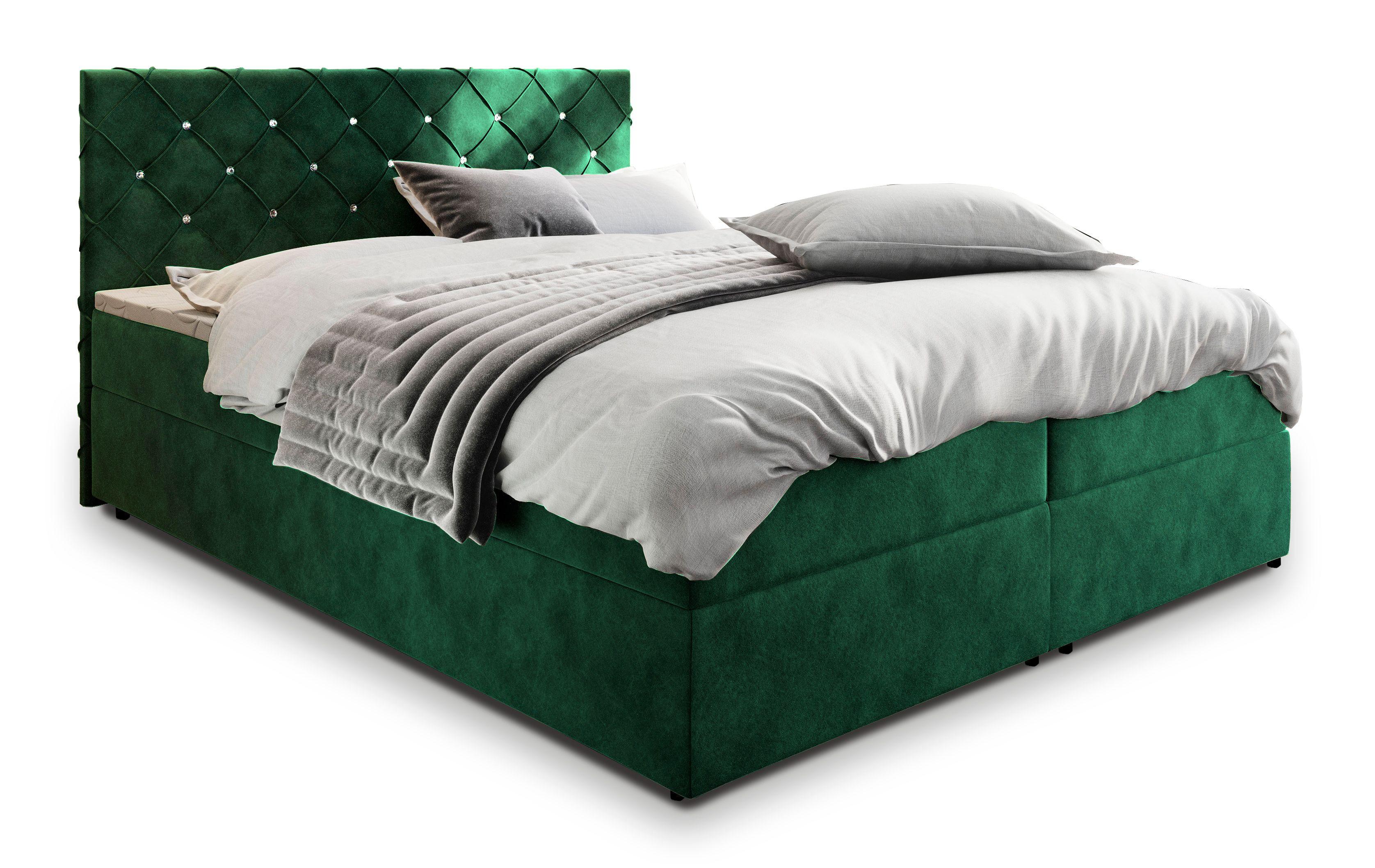 BOXBETT RIVA 140x200 cm mit Matratze und Topper, H2+H3 - Grün - Grün, Holz (140/200cm) - MASSENO
