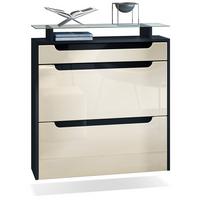 SCHUHSCHRANK Annie Creme Hochglanz / Schwarz Hochglanz - Schwarz Hochglanz/Creme, Holzwerkstoff (89/96/23cm) - Vladon
